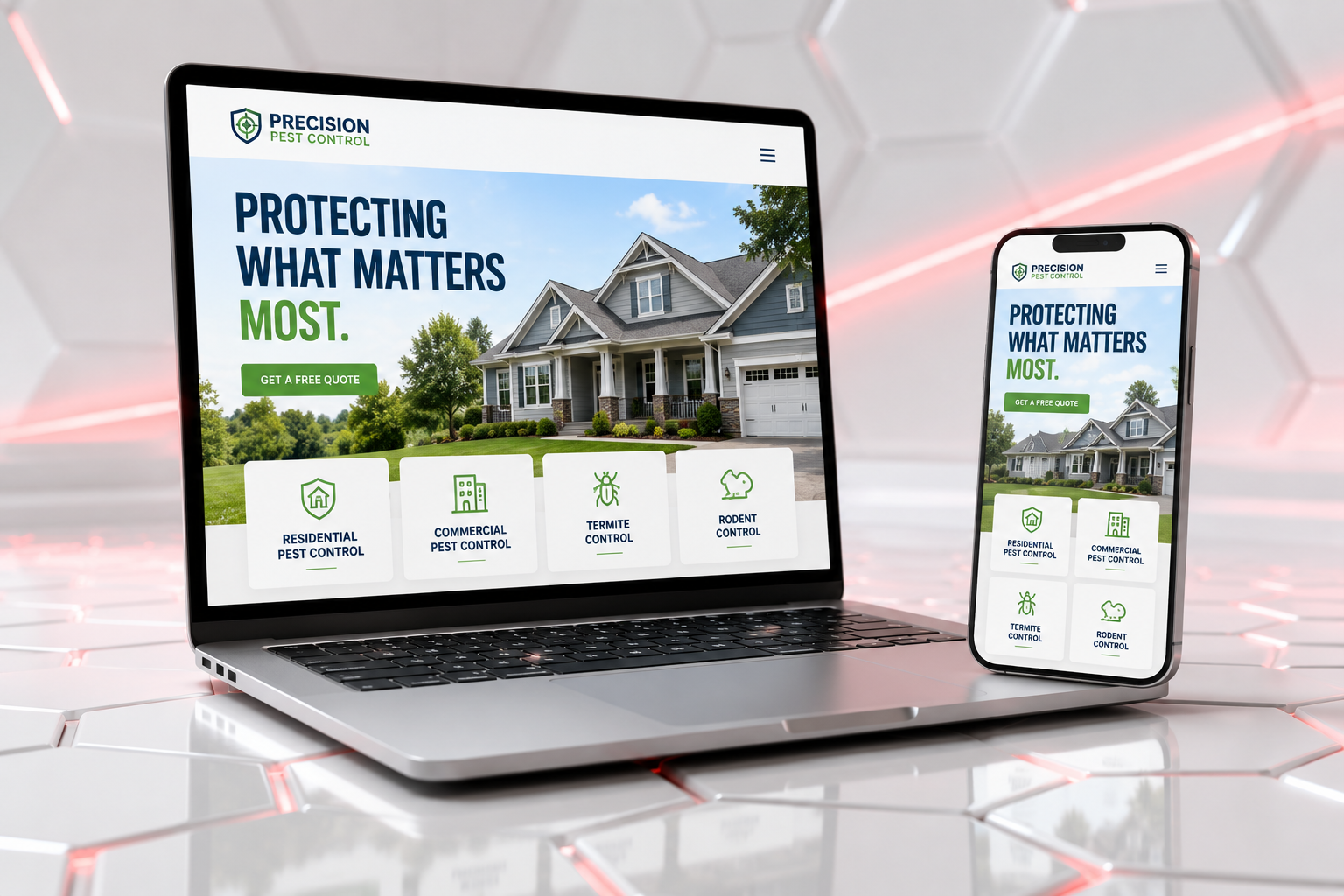 Laptop and phone showing a pest control website built by RouteHyve
